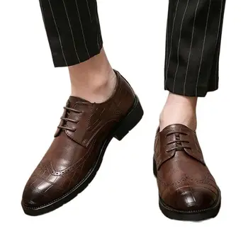 Мъжете Рокля Обувки от Изкуствена Кожа Мода За Ниска Пета Приплъзване на Високо Качество на Всичко Мач Ретро Дизайнерска Платформа Zapatos De Hombre 4KD108