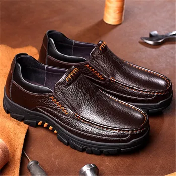 2020 Мъжки обувки Бизнес Обувки от естествена кожа, Модел обувки с Дебело дъно Водоустойчива Удобна нескользящая Ежедневни Обувки Голям Размер 38-46