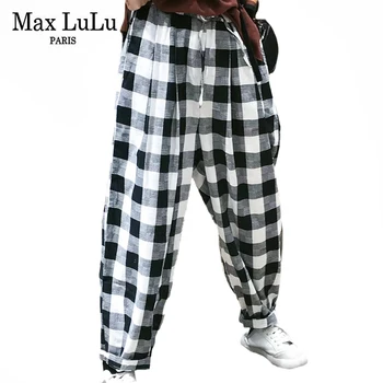 Max LuLu 2021 Summer New Women Plaid Casual Pantalons Ladies Директни копчета за Панталони Женски Извънгабаритни Уличен Стил Зреещи