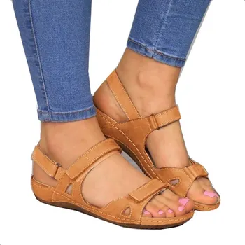 Летни дамски сандали с отворени пръсти Супер Меки Специални Ортопедични обувки на нисък ток Пешеходни сандали Коректор чорап Cusion Плюс размер сандали