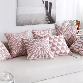 Розова възглавница с бродерия на Проста Геометрична Възглавници Декоративни Възглавници Home Decor Хвърли Pillow Almofadas Decorativas Para Sofa