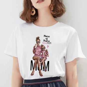 Летни дамски Ден на Майката тениска Мода Harajuku Kawaii Супер Мама Печат на тениска Ежедневни градинска Дамска бяла Тениска Върховете