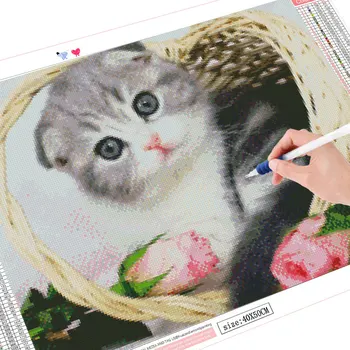 HUACAN 5D САМ Diamond Живопис New Animal Cat Diamond Embroidery Sale Flower Rose Rhinestones Full Mosaic Занаятите Kit