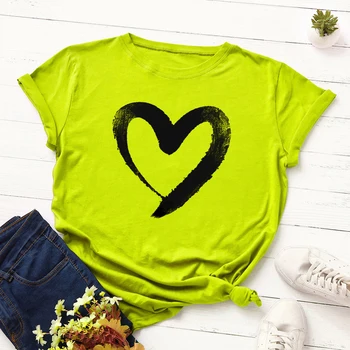 Жените Памук С Къс Ръкав Тениска Топ Графичен Тениски Дамски Летни Потници Тениски Любов Сърцето Печат Градинска Ризи Смешно Момичета Ризи