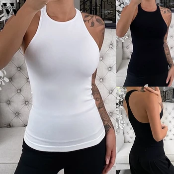 Womail Ribbed Tank Top Women White 2020 Summer Casual Fitness Short Vest Solid Color Off Shoulder Секси Crop Top Women Sleeveless