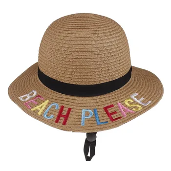 Децата лято нова сламена шапка тъкане бродерия писма басейн шапка жокер плаж слънце, шапка момиче