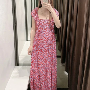 ZA Women Summer Dress 2021 New Floral Printed Dresses Lady Party Vestido Elegant Момиче Sleeveless Long A-line Causal Outfits