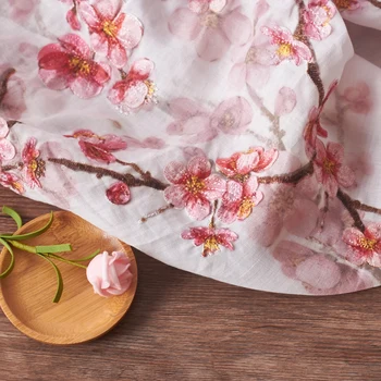Висококачествена тъкан рами Розова слива бродерия на High-end материал дрехи