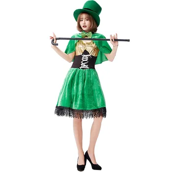 Коледен Зелен Костюм Фея Родител-Дете Открит Пикник Cosplay Ирландската Националната Дрехи Карнавальная парти Секси Момиче Сценичното рокля