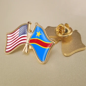 Конго, Демократична Република и Съединените Щати Кръстосани Двойни Знамена Приятелство Игли за Ревери Брошки Икони