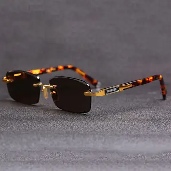 Zerosun Glass Слънчеви очила Мъжки Слънчеви очила Без рамки за Мъже Brown Stone Lens Anti Scratch Brand Designer Vintage Eyewear