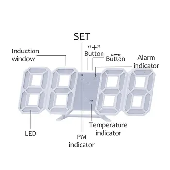 Модерен Дизайн, 3D Големи Стенни Часовници LED Digital USB Електронен Часовник На Стената, Светлина Будилник, Настолни Часовници Настолен Домашен Декор