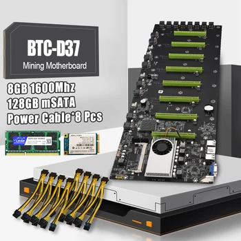 Нов D37 8 GPU Bitcoin Crypto Ethereum Mining дънна Платка в Комплект с 8 GB DDR3 1600 Mhz RAM 1037U 128 GB mSATA SSD захранващ Кабел