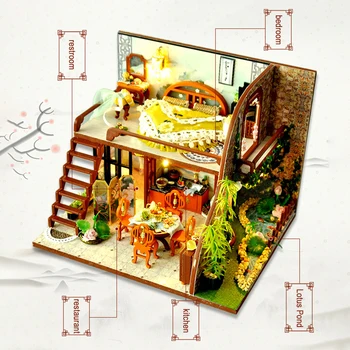 Дървена Събрани Куклена Къща САМ Миниатюрна Дървена Къща Pinellia Холандски Модел за Сглобяване на Играчки Прахоустойчив калъф