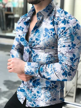 Camisas florales de manga larga de Otoño de 2021 para hombres camisas estampadas против flores de corte delgado para hombres cam