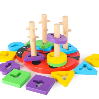 Дървени Геометрични Фигури За Сортиране Математика Монтесори Пъзел Цветни Деца От Предучилищна Възраст За Обучение На Образователна Игра Детски Играчки За Малки Деца