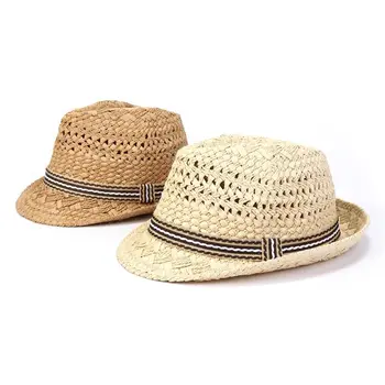 Дамски Летни Рафия сламена Шапка От Слънцето Мода Ръчно изработени Boho Beach Hat Fedora Sunhat Trilby Men Panama Hat Гангстер Cap