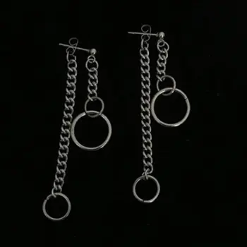 Уличен стил на геометричен кръг обеци верига пръстен Дълги Обеци с Висулка асиметрична върти висящи две прости дамски обеци обеци