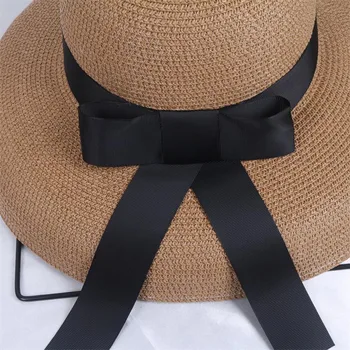 Нов продукт Мода Sun Hat Дамски Летни Лук Сламени Шапки за жени на Плажа шапки Chapeau Femme Hepburn Шапки Черен
