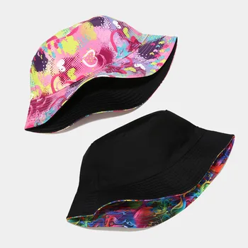 2021 Women ' s Cap Ins New Bucket Hat Botanical Flower Print до fisherman Hat For Women Пролет Лято Outdoor Sun Protection Hat Men