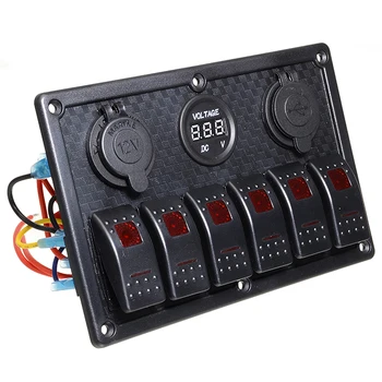 6 Gang Red LED Car Switch Panel 12V 24V Автоматични Прекъсвачи за Защита От Претоварване Лодка Рокер Премина контролен Панел Комплект