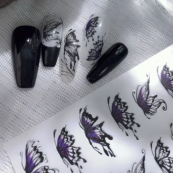 2021 New 3D маникюр Stickers Bohemia Black Purple Butterfly Image Нейлз Stickers For Nails Sticker Decorations Маникюр Z0415