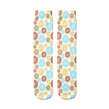 Цвете-Хризантема Мъже, Жени памучни Чорапи Ежедневни високи глезена Дишащи Harajuku Kawaii Чорапи Удобни Художествени летни Чорапи
