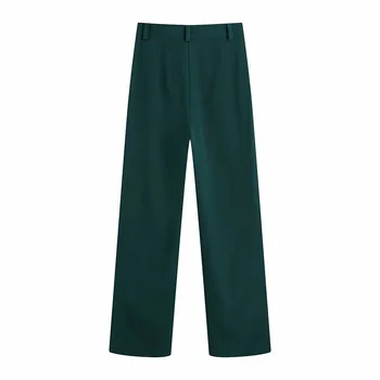 BBWM Жени 2021 Мода Офис Облекло Странични Джобове Директни Зелени Панталони Реколта Висока Талия Светкавица Fly Дамски Панталони Mujer