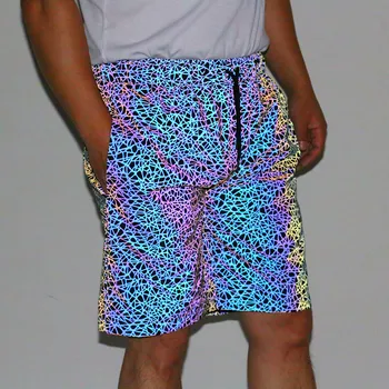 Новият Пристигането На Мъжете Цветни Светлоотразителни Шорти Мода Градинска Хип-Хоп Облекла Ежедневни Отразяват Светлината Бермуда Masculina Плюс Размер