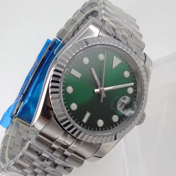 36 мм/40 мм Сапфир Мъжки часовник Япония Miyota 8215 NH35 Механизъм за самостоятелно ликвидация Зелено Лице Монета Bezel Юбилейна Гривна Дата на Циклоп