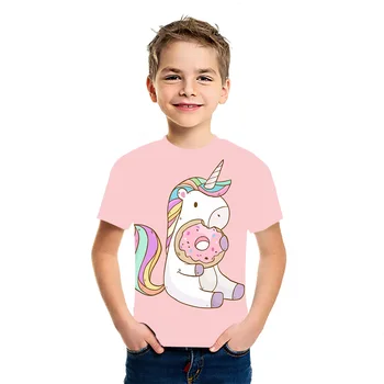 Момчета И Момичета 3D Unicorn Print T-Shirt Сладко New Summer Foreign Style Top Children ' s Cartoon Casual Универсален Къс Ръкав