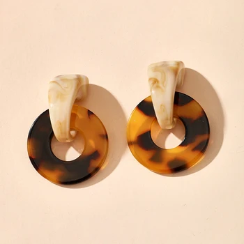 Docona Vintage ZA Acrylic Леопард Капка Обици за жени Модерни Геометрични Кръгли Обеци Party Ladies Gift Ear Jewelry 9722