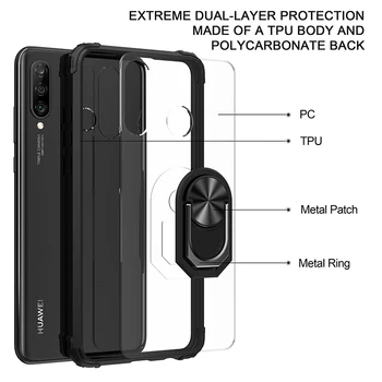За Huawei P40 P30 Pro P40Lite Case Твърд прозрачен С поставка Ring Броня защитна Делото Калъф huawei P Smart 2019