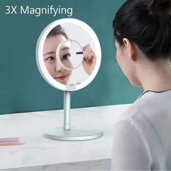 Огледало за грим С led Подсветка 3X Увеличение на Десктоп Огледалото Три Регулируеми 135 Въртящи се Огледала за красота Сензорен Екран, USB Зареждане