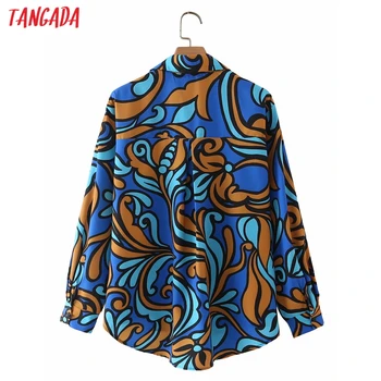 Tangada Women Vintage Flowers Print Long Тениска Long Sleeve 2021 Chic Female Casual Губим Shirt AN22