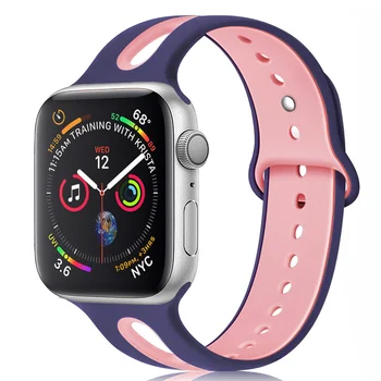 Силиконов ремък за Apple Watch band 44 мм 40 мм iWatch band 38 мм 42 мм и Дишаща каишка за часовник гривна apple watch серия 5 4 3 se 6