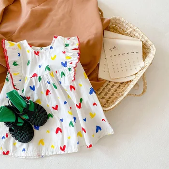 HE Здравей Enjoy Girls' Dresses 2021 Summer New Products Children 's Clothing Sweet And Western Style Small Children' s Baby Print