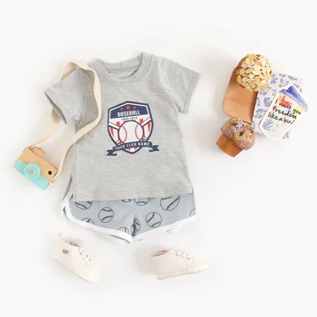 Sanlutoz Сладко Fashion Baby Boys Clothing Sets Памучни Ризи С Къс Ръкав + Шорти Ежедневни 2 елемента