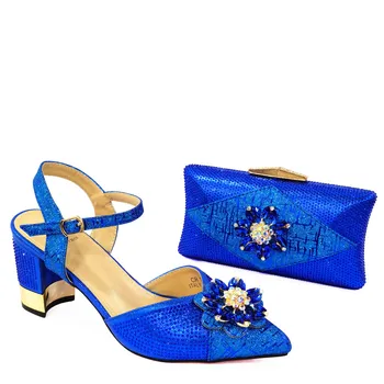 Италиански Дизайн Гореща Продажба на Модата Прасковен Цвят Дамски Обувки и Чанта-Комплект Украсени с Цветен Кристал и Стримерным Симулации
