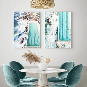 Nordic Modern Holiday Забавни Seascape Bondi Beach Icebergs Платно Painting Art Print Poster Картина На Стена Living Room Home Decor