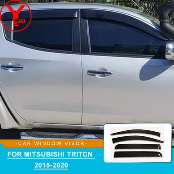 Дефлектор страничен прозорец За Mitsubishi Triton L200 2016 2017 2018 2019 2020 Black Sun Дъжд Пази Black Exterior Visor Vent Shade