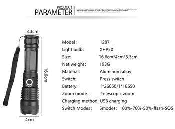 XHP70 LED Фенерче USB Акумулаторна Ръчно Светлина Мащабируем Фенерче Дисплей Захранване Тактически Фенер XHP50 Фенерче