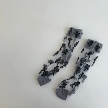 Дамски чорапи Лятна мода Кристални Копринени Чорапи Корейски Стил на ултра-тънък Прозрачен Цветен принт Японски Kawai Красиви Стъклени Чорапи