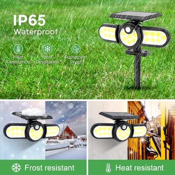 140 COB Outdoor Solar Светлини Three Head Lighting Lawn Ground Lamp PIR Motion Sensor Поддържан прожектори За градината И Двора