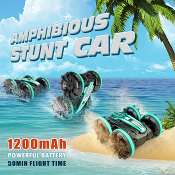 Sinovan Stunt RC Car 1200mAh 4wd Water & Land 2in1 Remote Control Car 2.4 G Double Side Flip Amphibious Drift RC Car Toys for the Kid