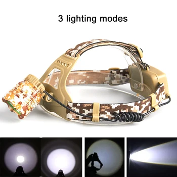 Мини Преносим Камуфлаж Led Светлини T6 Водоустойчив LED Светлини Led Главоболие Фенер Фенер Лампа за Къмпинг, Риболов Светлина Батерия 18650