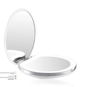Осветено Огледало за Грим Light Mini Round Shape Преносим Джобен Сгъваем Led Make Up Огледало Sensing Usb Chargeable