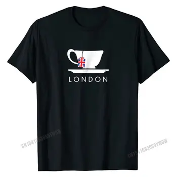 London UK Tea Тениска Cool British Teacup Gift Top T-тениски Normal Cotton Men Върховете Shirt Simple Style