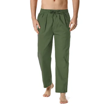 Мъжки Памучни дъна за сън Облекло за сън Drawstring Пижама Панталони Ежедневни Домашно облекло Свободни Панталони за почивка Плюс Размера на Твърди Пижами