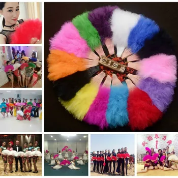 Ръчно Фен Abanicos Para Boda Adult Wedding Folding Dance Fans Colorful Party Children Catwalk Fluff Feather Фен Eventail Mariage
